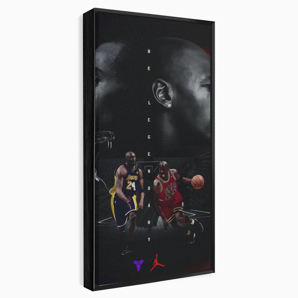 Tablou canvas cu tablou canvas cu michael jordan si kobe bryant, in rama de aluminiu negru