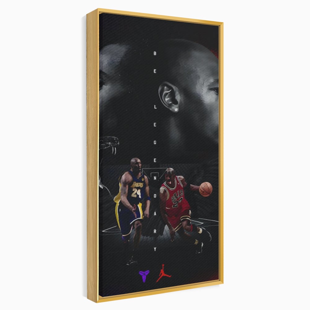 Tablou canvas cu tablou canvas cu michael jordan si kobe bryant, in rama de aluminiu auriu