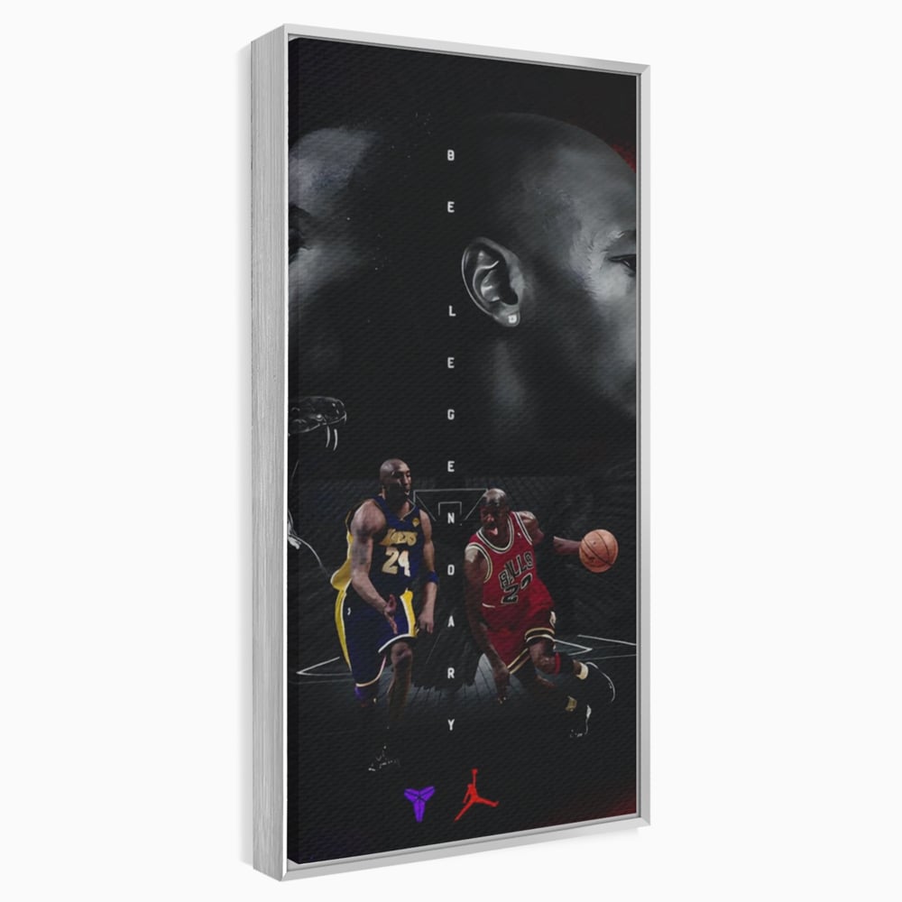 Tablou canvas cu tablou canvas cu michael jordan si kobe bryant, in rama de aluminiu argintiu