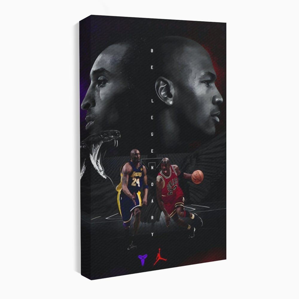Tablou canvas cu tablou canvas cu michael jordan si kobe bryant, fara rama, pe sasiu de lemn