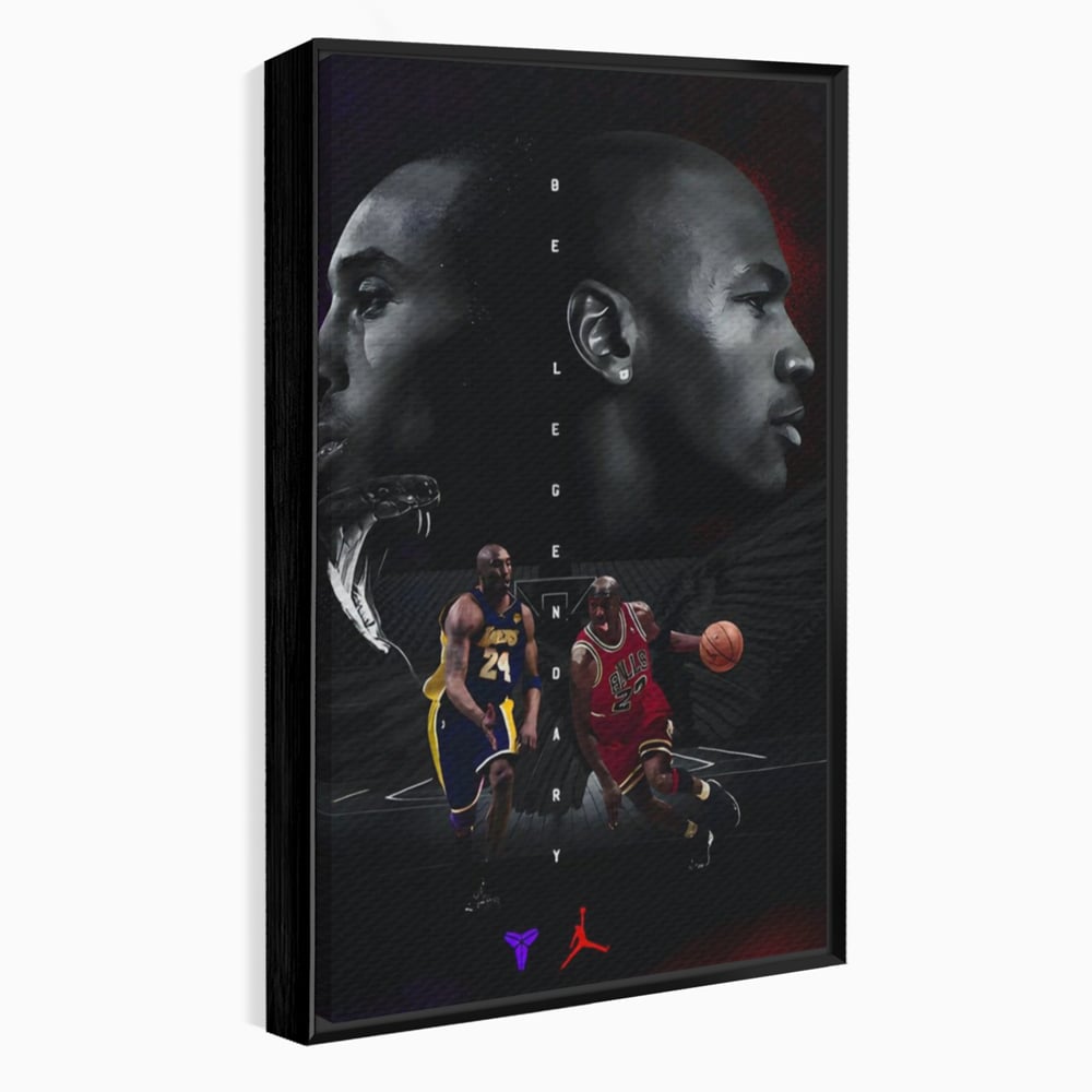 Tablou canvas cu tablou canvas cu michael jordan si kobe bryant, in rama de aluminiu negru