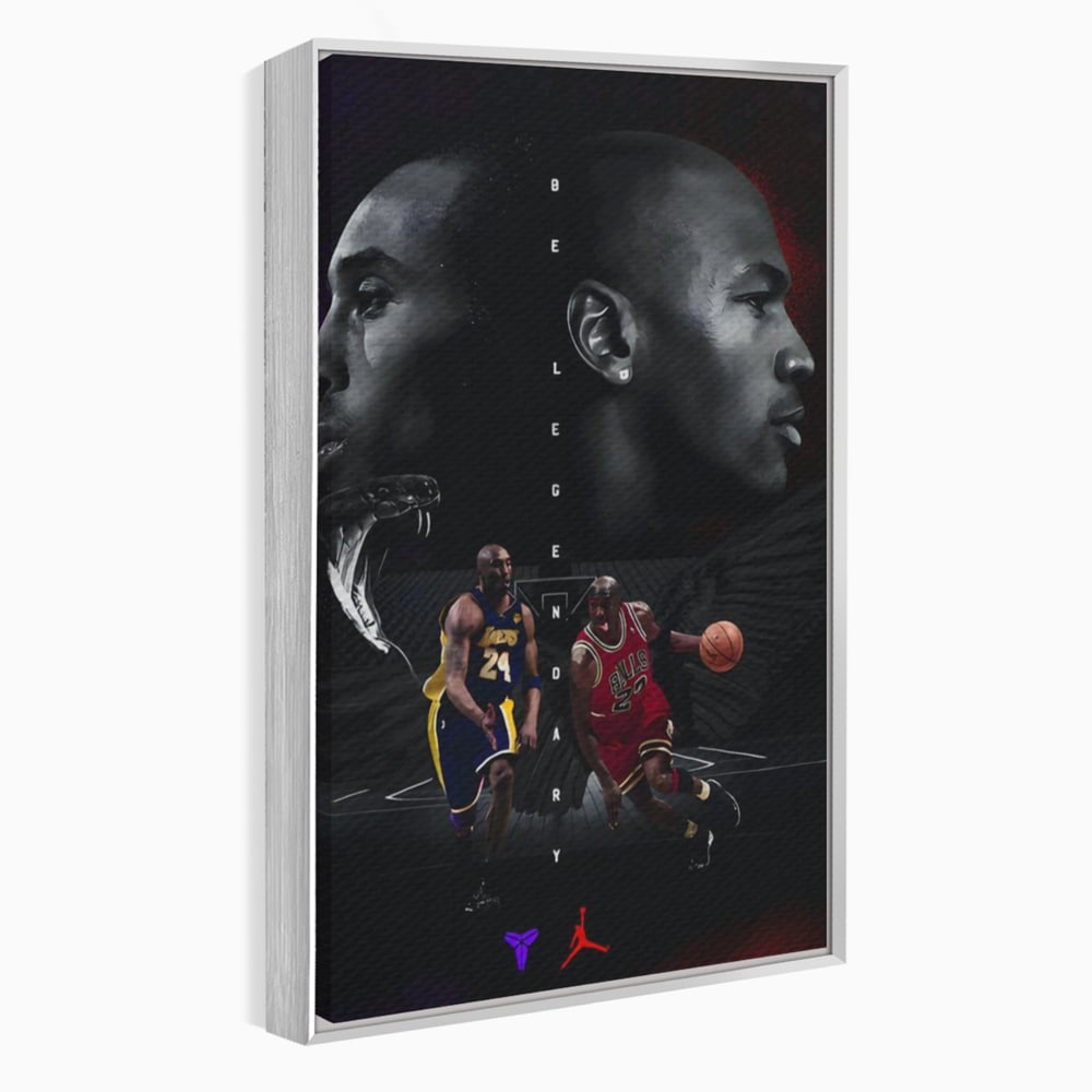 Tablou canvas cu tablou canvas cu michael jordan si kobe bryant, in rama de aluminiu argintiu