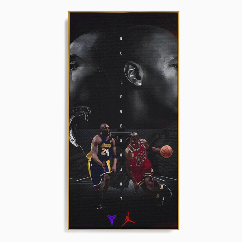 Tablou canvas cu tablou canvas cu michael jordan si kobe bryant, in rama de aluminiu auriu