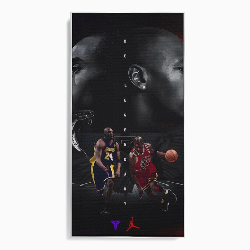 Tablou canvas cu tablou canvas cu michael jordan si kobe bryant, in rama de aluminiu argintiu