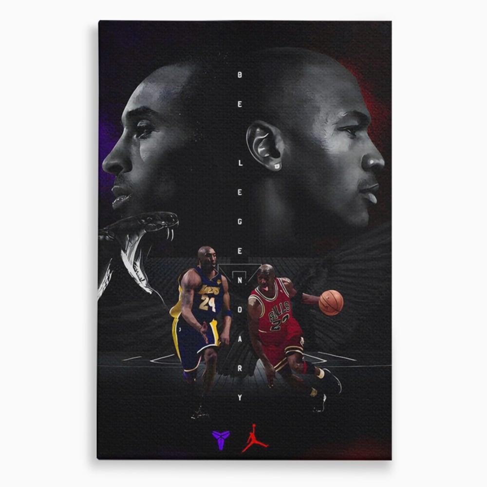 Tablou canvas cu tablou canvas cu michael jordan si kobe bryant, fara rama, pe sasiu de lemn