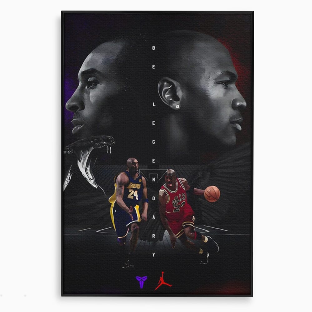 Tablou canvas cu tablou canvas cu michael jordan si kobe bryant, in rama de aluminiu negru