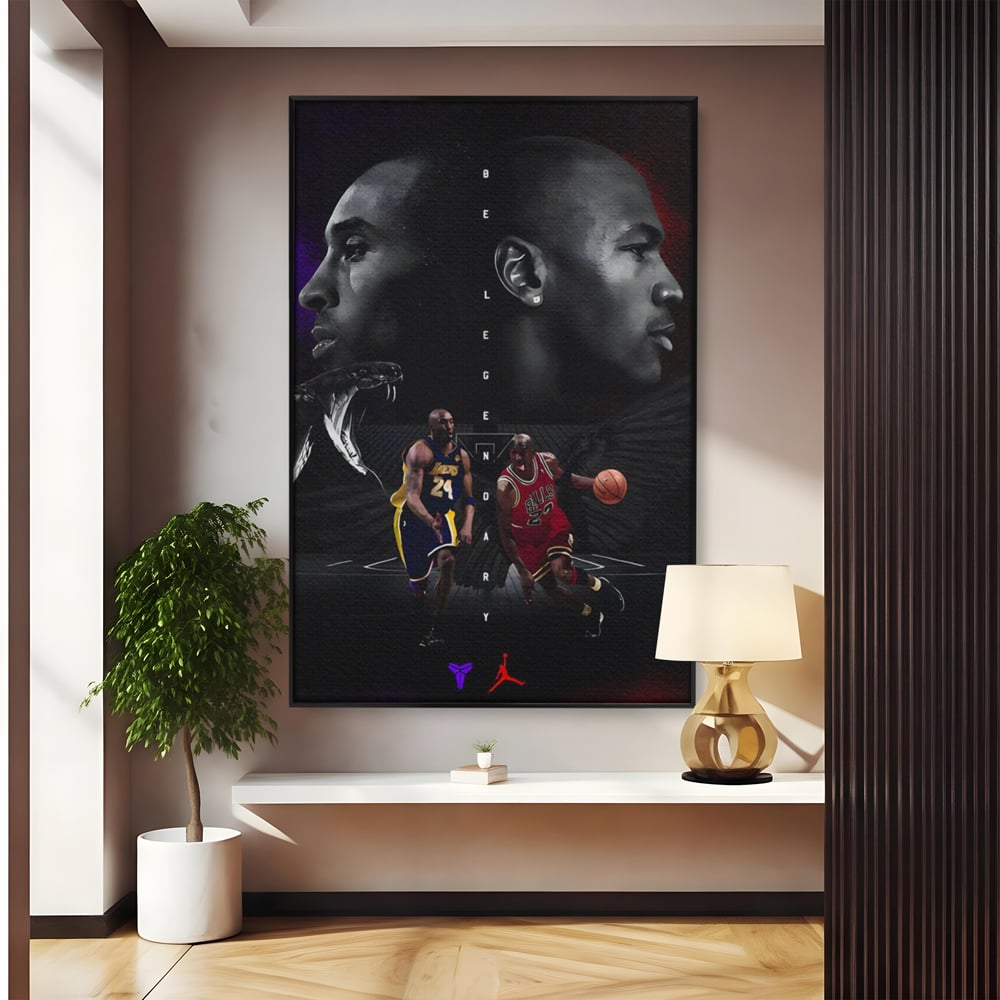 Tablou canvas cu tablou canvas cu michael jordan si kobe bryant, in rama de aluminiu negru