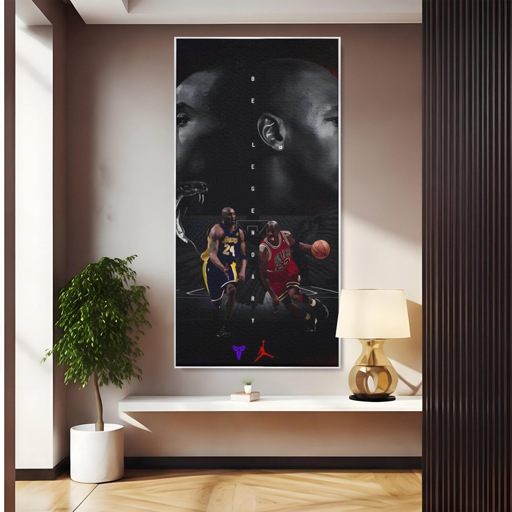 Tablou canvas cu tablou canvas cu michael jordan si kobe bryant, in rama de aluminiu argintiu