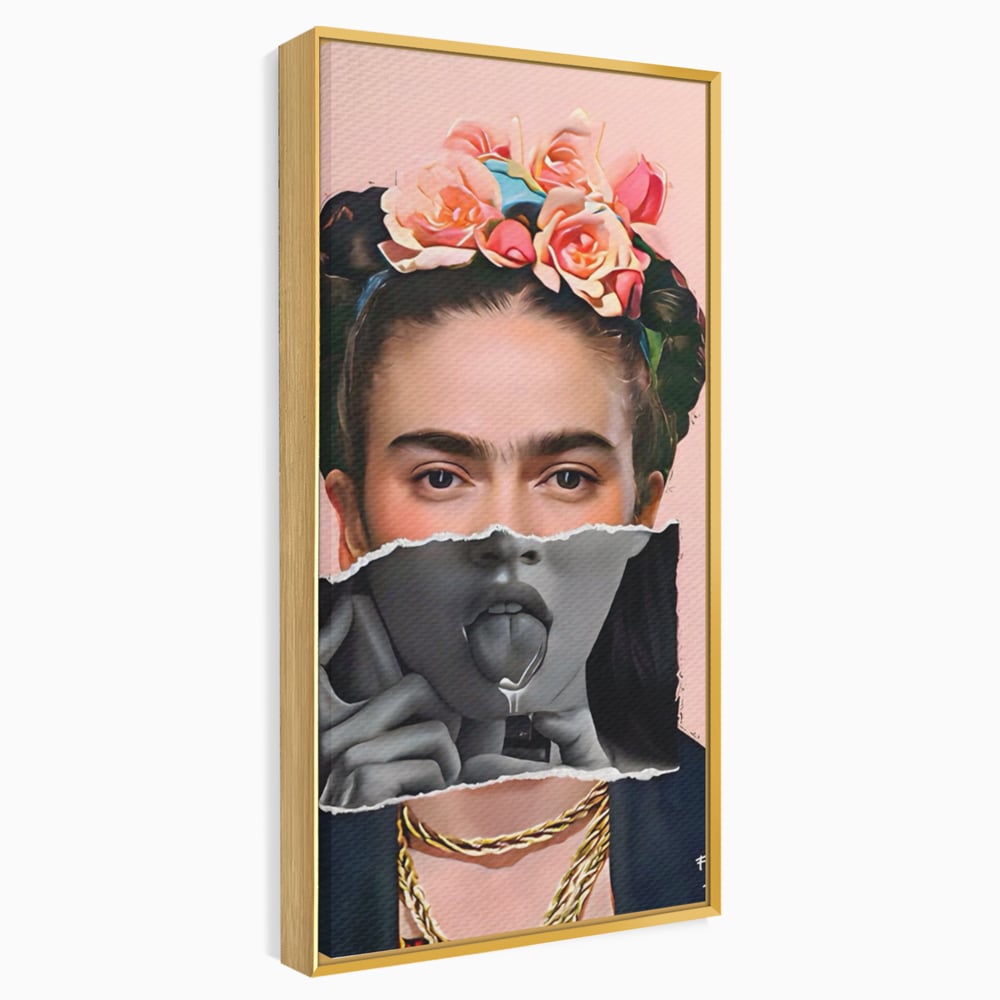 Tablou canvas cu tablou canvas cu portret collage, in rama de aluminiu auriu