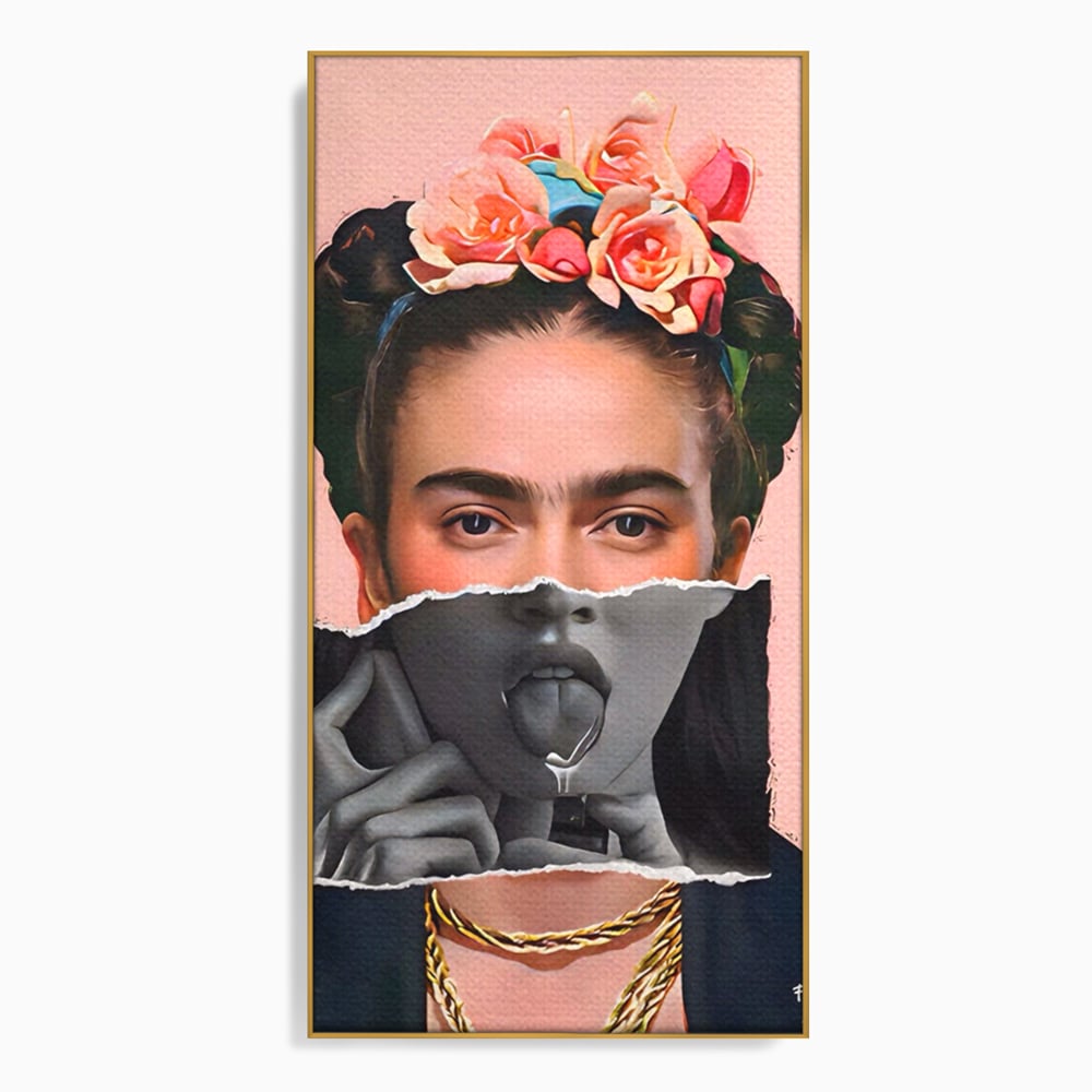 Tablou canvas cu tablou canvas cu portret collage, in rama de aluminiu auriu