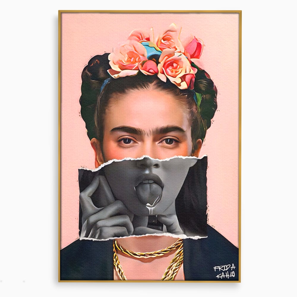 Tablou canvas cu tablou canvas cu portret collage, in rama de aluminiu auriu