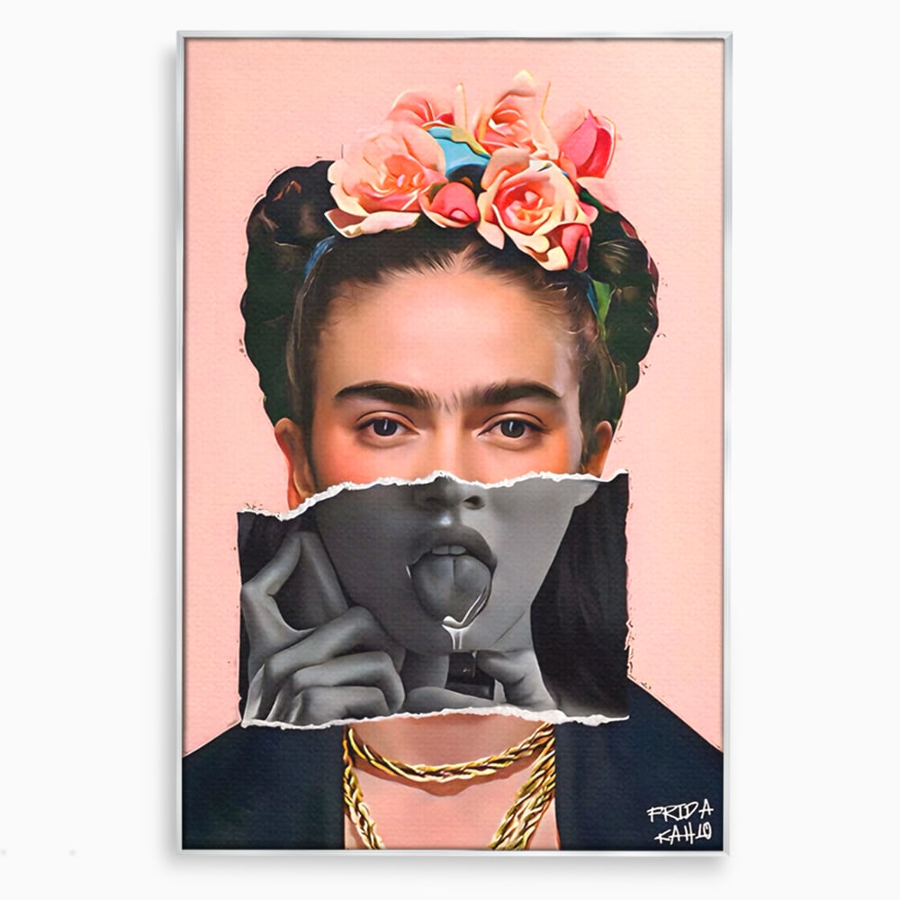 Tablou canvas cu tablou canvas cu portret collage, in rama de aluminiu argintiu