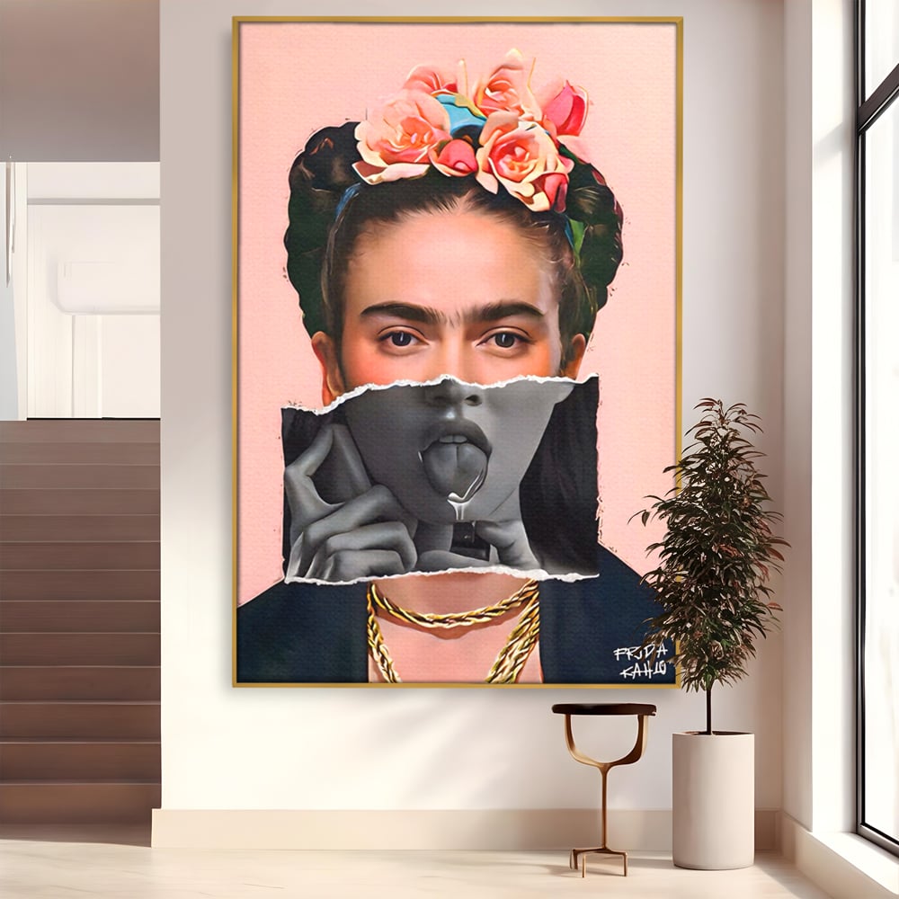 Tablou canvas cu tablou canvas cu portret collage, in rama de aluminiu auriu