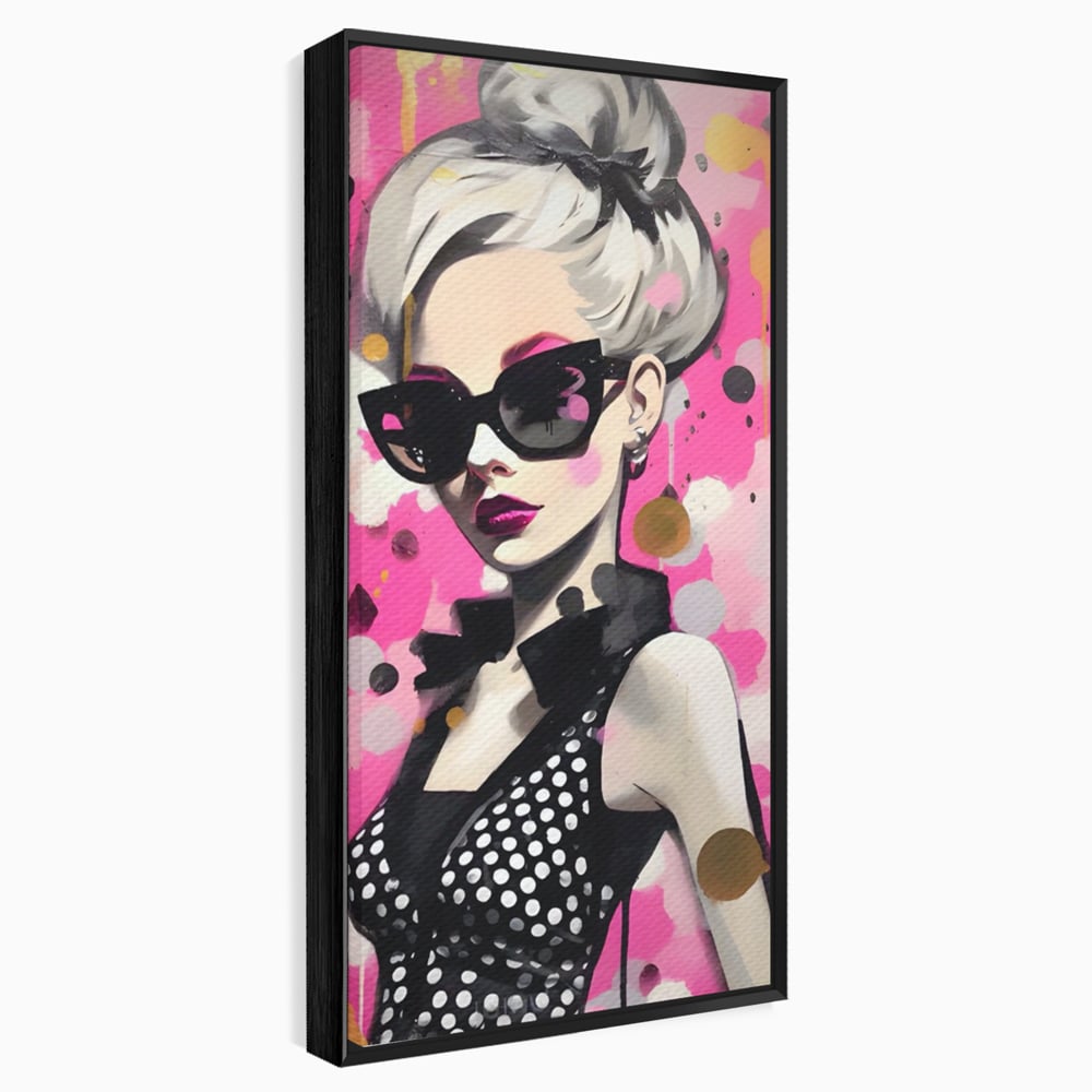 Tablou canvas cu tablou canvas cu femeie stilizata, in rama de aluminiu negru
