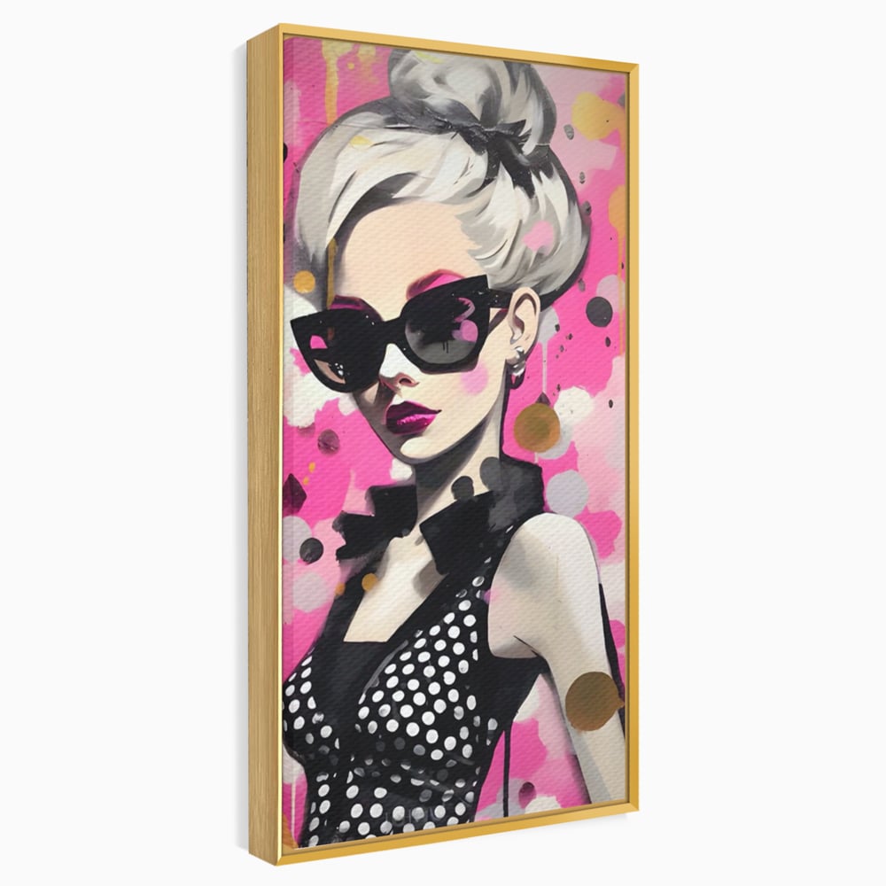 Tablou canvas cu tablou canvas cu femeie stilizata, in rama de aluminiu auriu