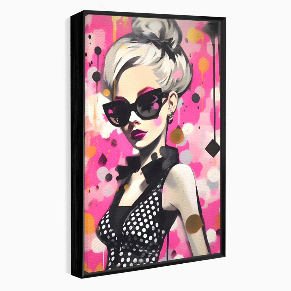 Tablou canvas cu tablou canvas cu femeie stilizata, in rama de aluminiu negru