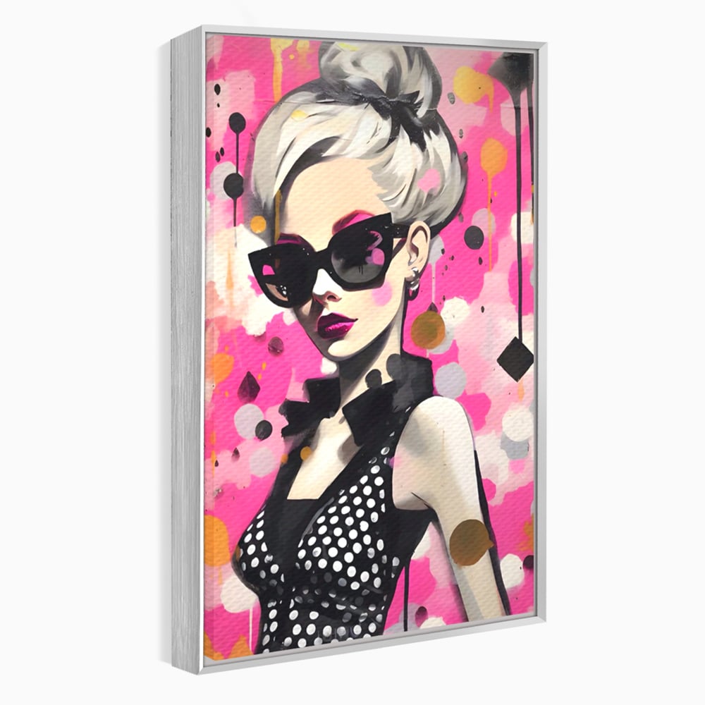 Tablou canvas cu tablou canvas cu femeie stilizata, in rama de aluminiu argintiu