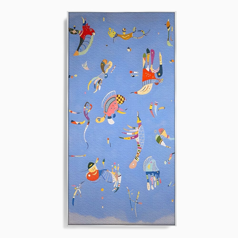 Tablou canvas cu tablou canvas cu animale acvatice stilizate, in rama de aluminiu argintiu