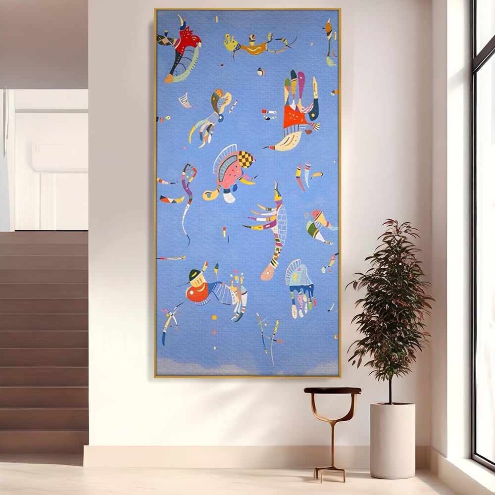 Tablou canvas cu tablou canvas cu animale acvatice stilizate, in rama de aluminiu auriu