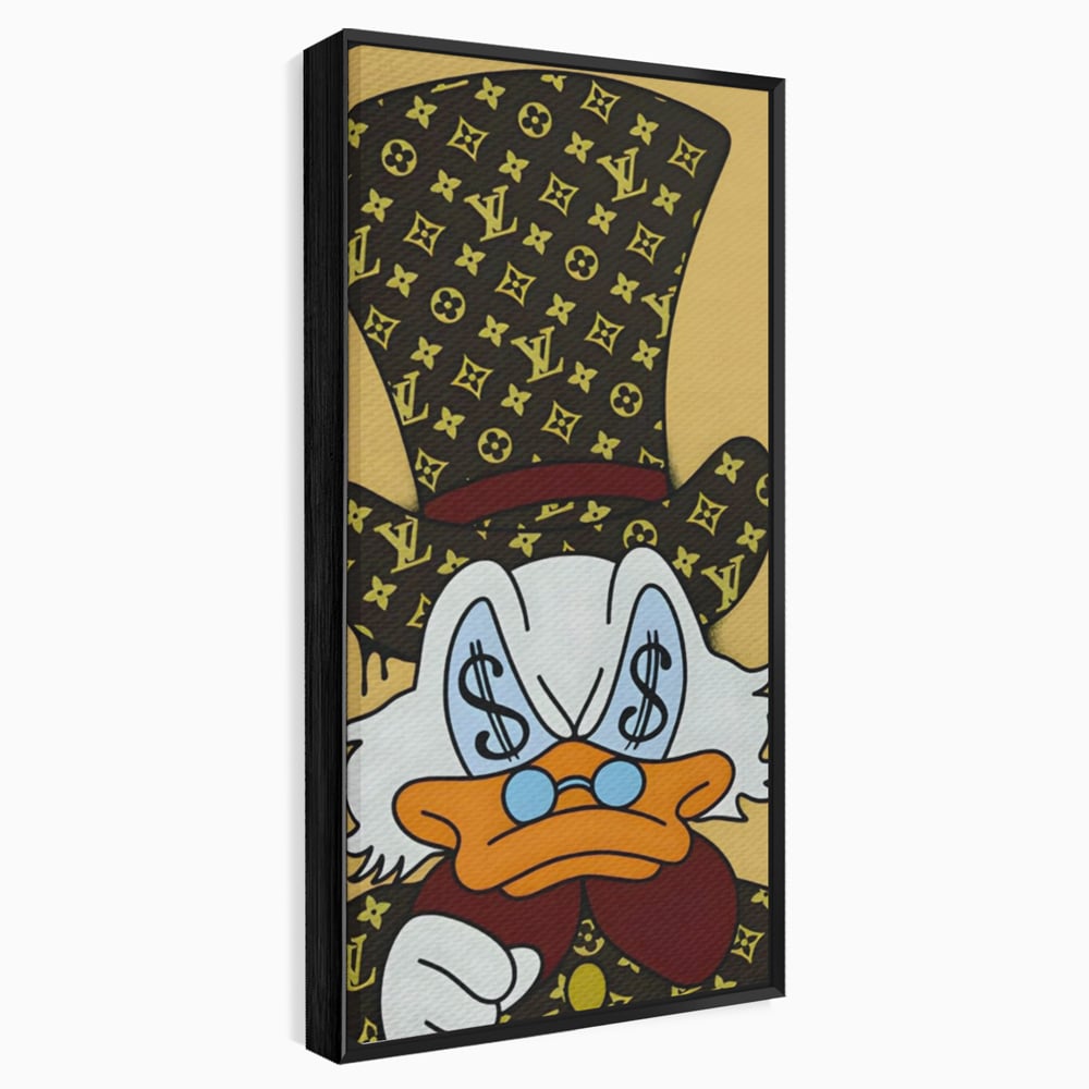 Tablou canvas cu tablou canvas cu rata si semne de dolar, in rama de aluminiu negru