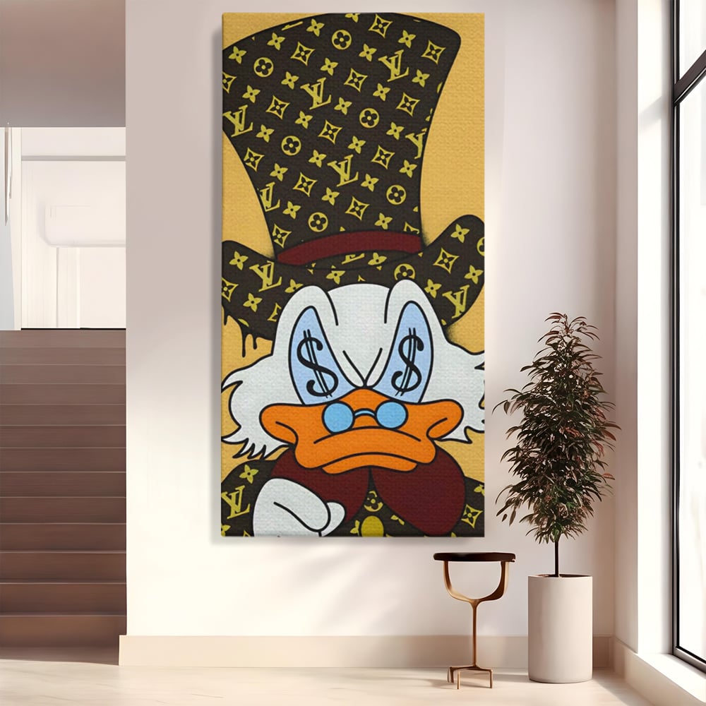 Tablou canvas cu tablou canvas cu rata si semne de dolar, fara rama, pe sasiu de lemn