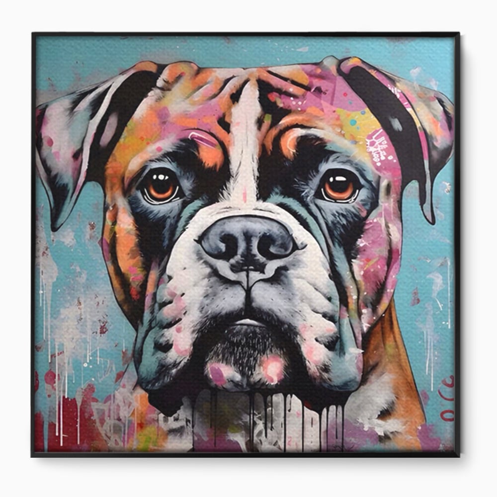Tablou canvas cu tablou canvas cu cap de boxer, in rama de aluminiu negru