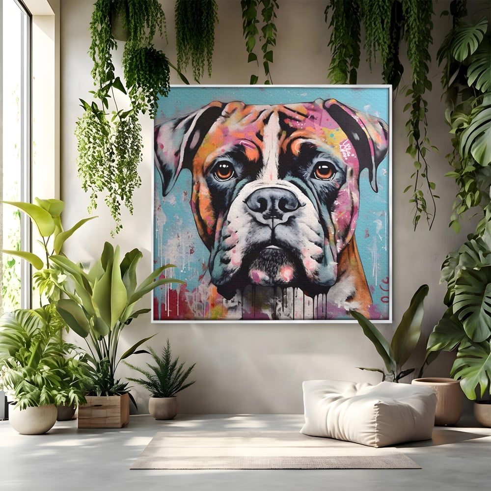 Tablou canvas cu tablou canvas cu cap de boxer, in rama de aluminiu argintiu