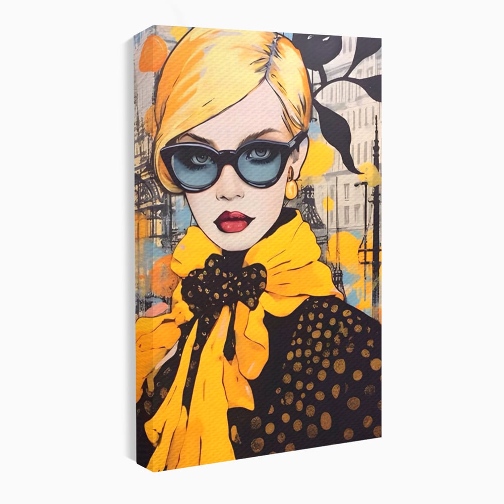 Tablou canvas cu tablou canvas cu portret de femeie blonda, fara rama, pe sasiu de lemn