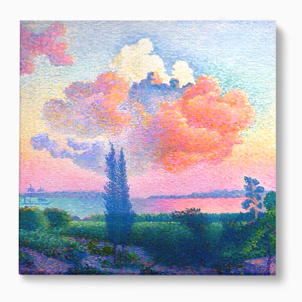 Tablou canvas cu tablou pictura cu nor roz, fara rama, pe sasiu de lemn