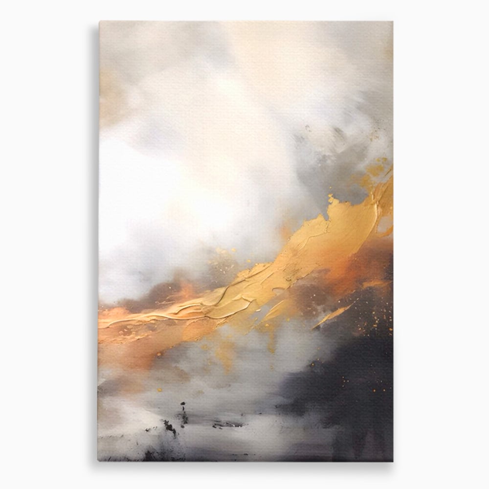 Tablou canvas cu pictura abstracta cu tusa aurie in relief, fara rama, pe sasiu de lemn
