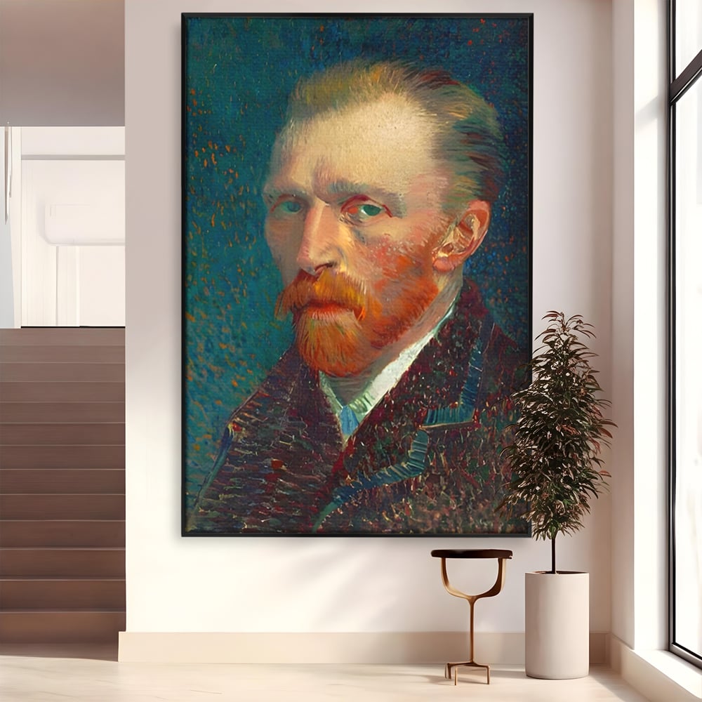 Tablou canvas cu autoportret vincent van gogh, in rama de aluminiu negru