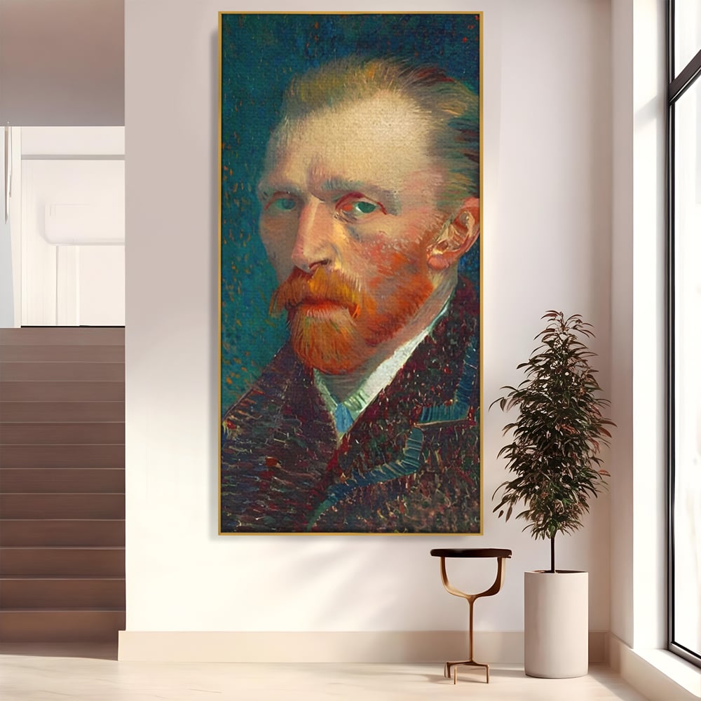 Tablou canvas cu autoportret vincent van gogh, in rama de aluminiu auriu