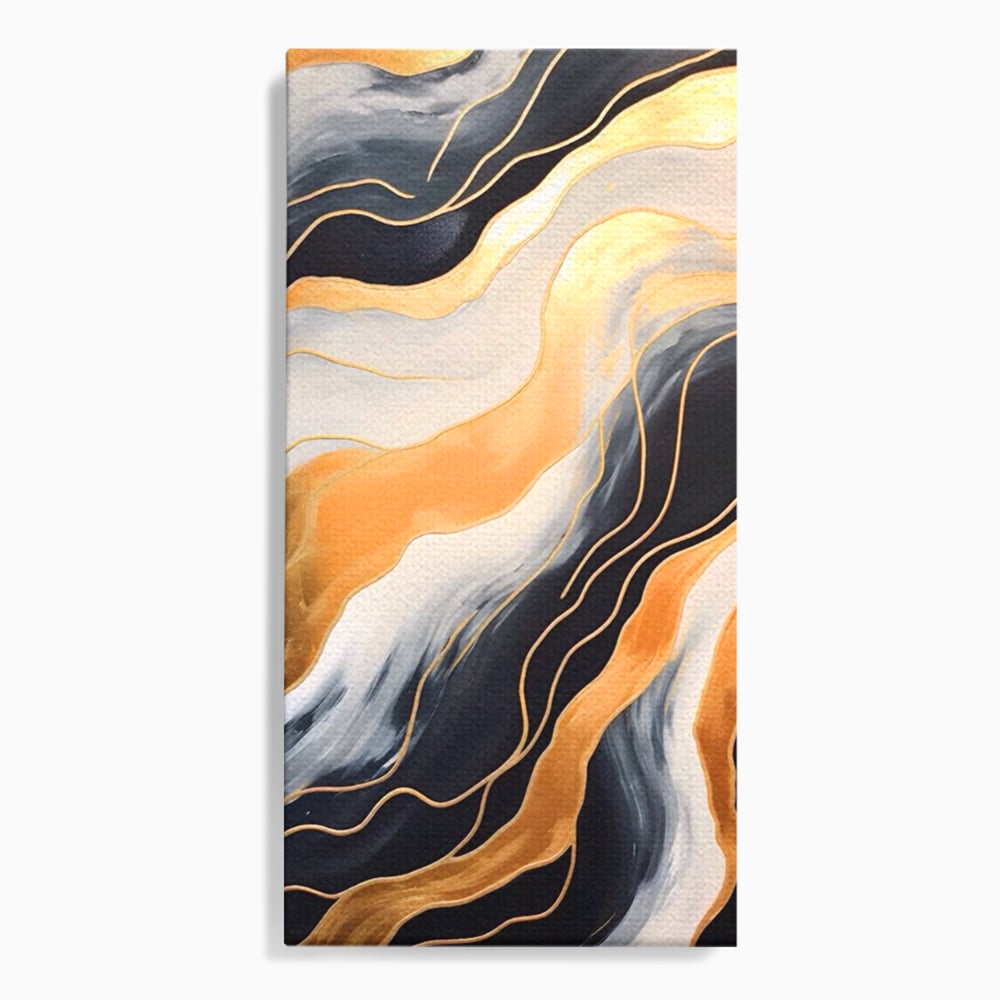 Tablou canvas cu pictura abstracta cu valuri aurii, fara rama, pe sasiu de lemn
