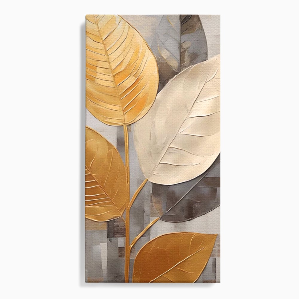 Tablou canvas cu tablou canvas cu frunze aurii texturate, fara rama, pe sasiu de lemn