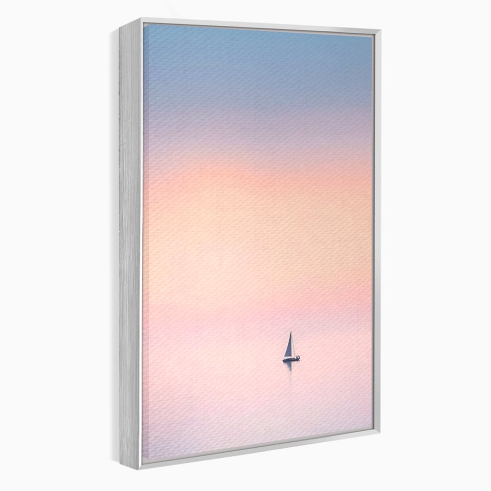 Tablou canvas cu tablou canvas cu barca cu vele pe apa, in rama de aluminiu argintiu