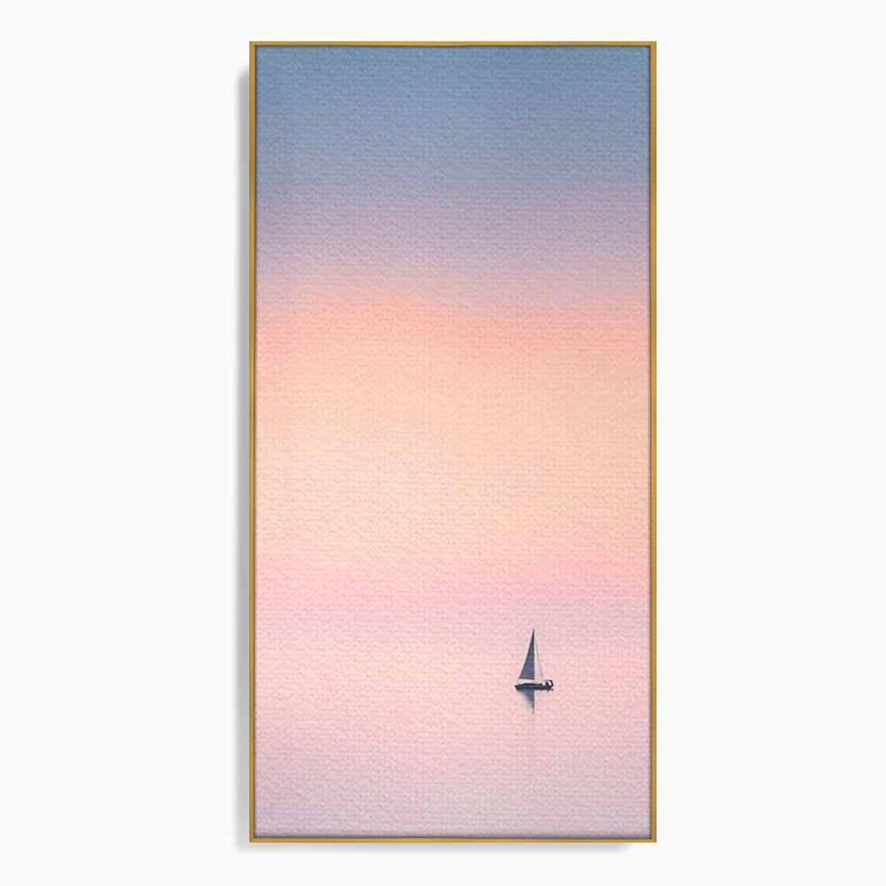 Tablou canvas cu tablou canvas cu barca cu vele pe apa, in rama de aluminiu auriu