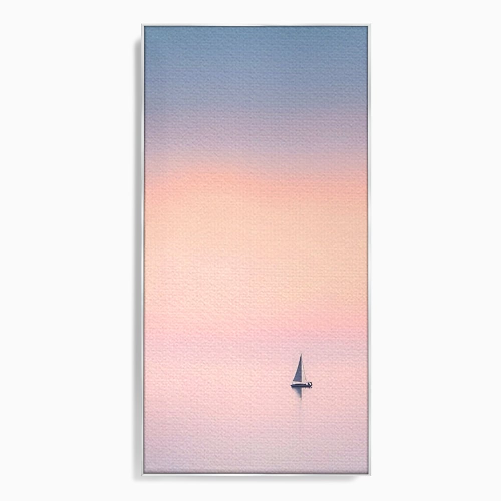 Tablou canvas cu tablou canvas cu barca cu vele pe apa, in rama de aluminiu argintiu