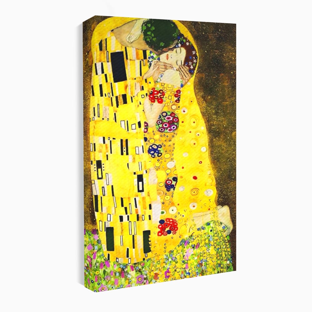 Tablou canvas cu reproducere pictura celebrul sarut klimt, fara rama, pe sasiu de lemn