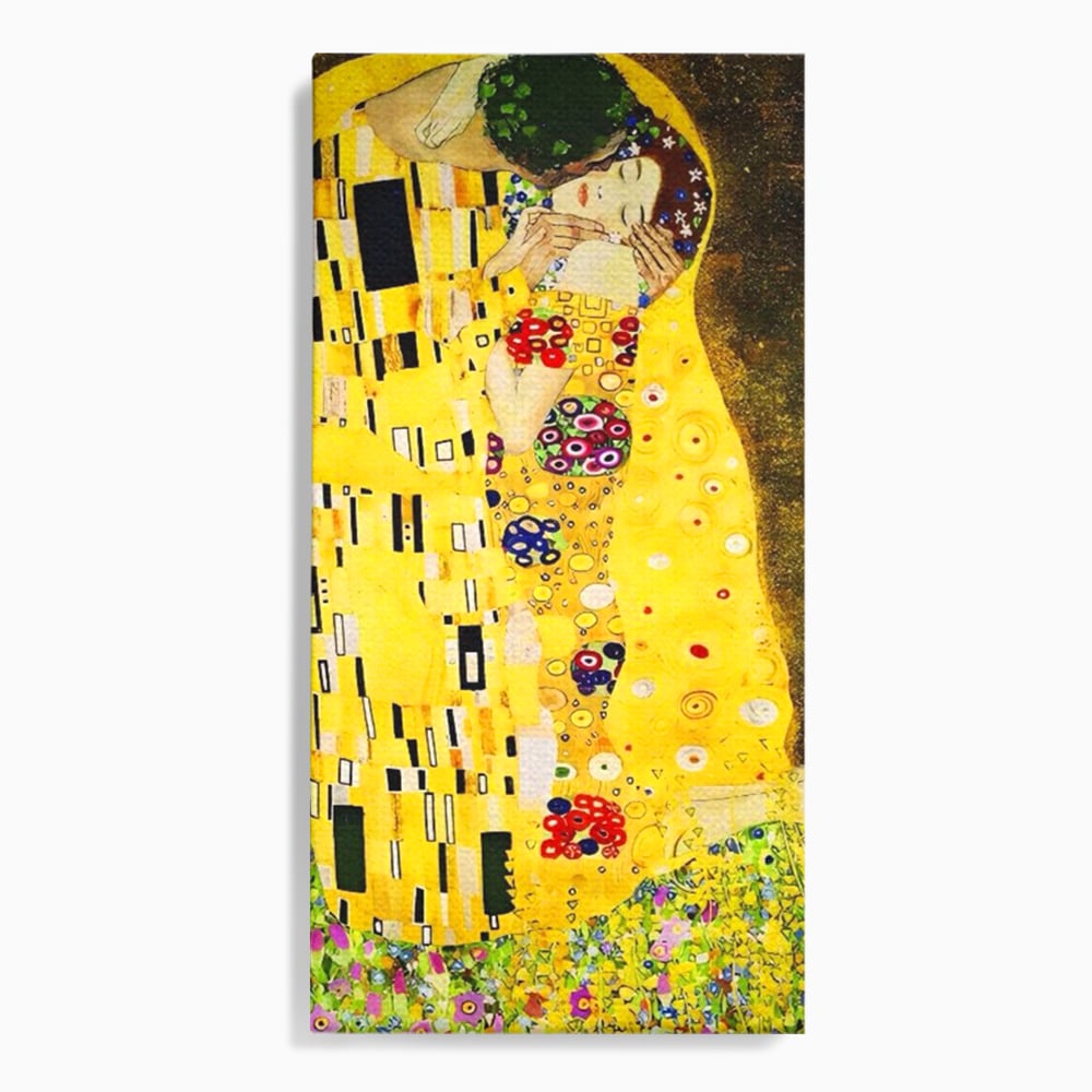 Tablou canvas cu reproducere pictura celebrul sarut klimt, fara rama, pe sasiu de lemn