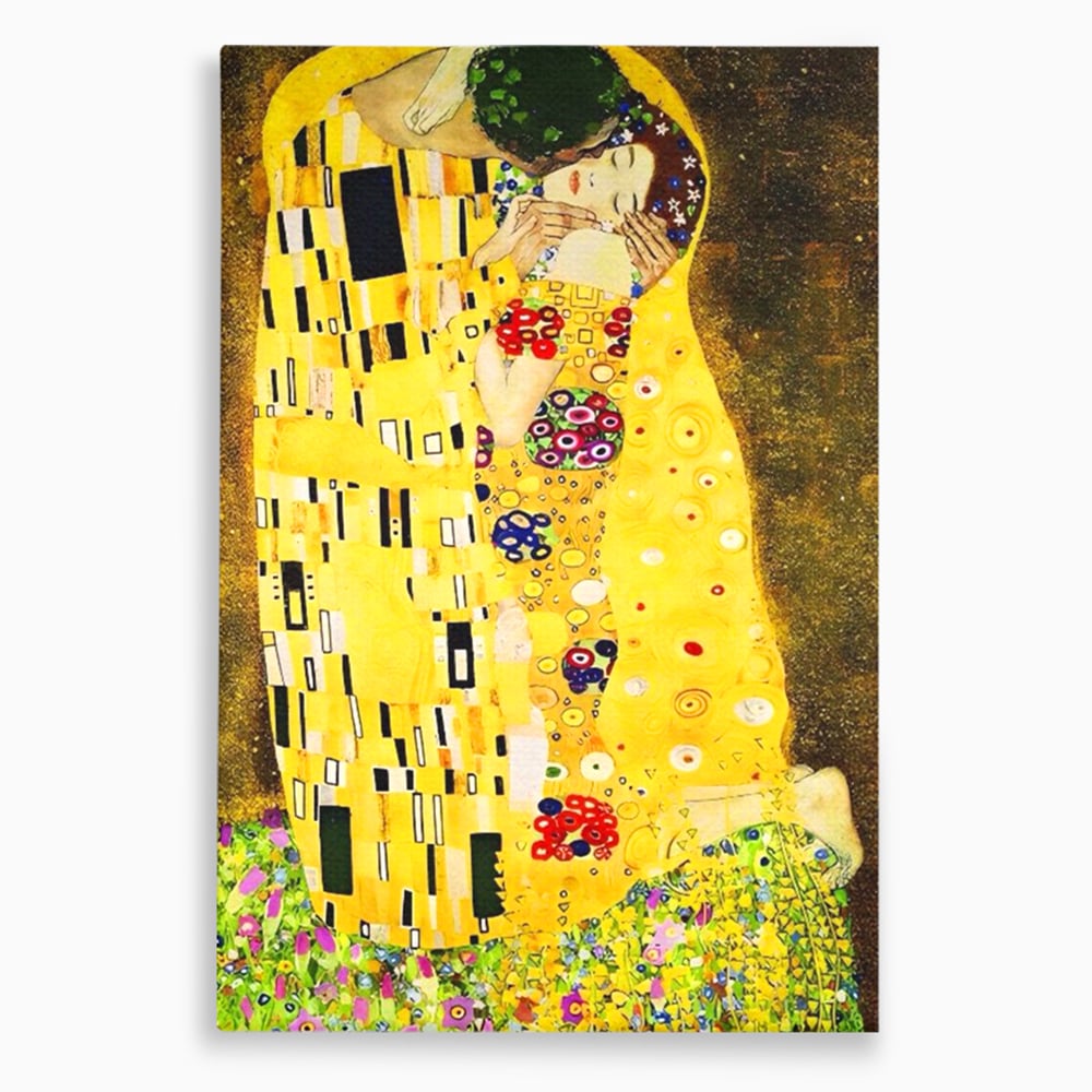 Tablou canvas cu reproducere pictura celebrul sarut klimt, fara rama, pe sasiu de lemn