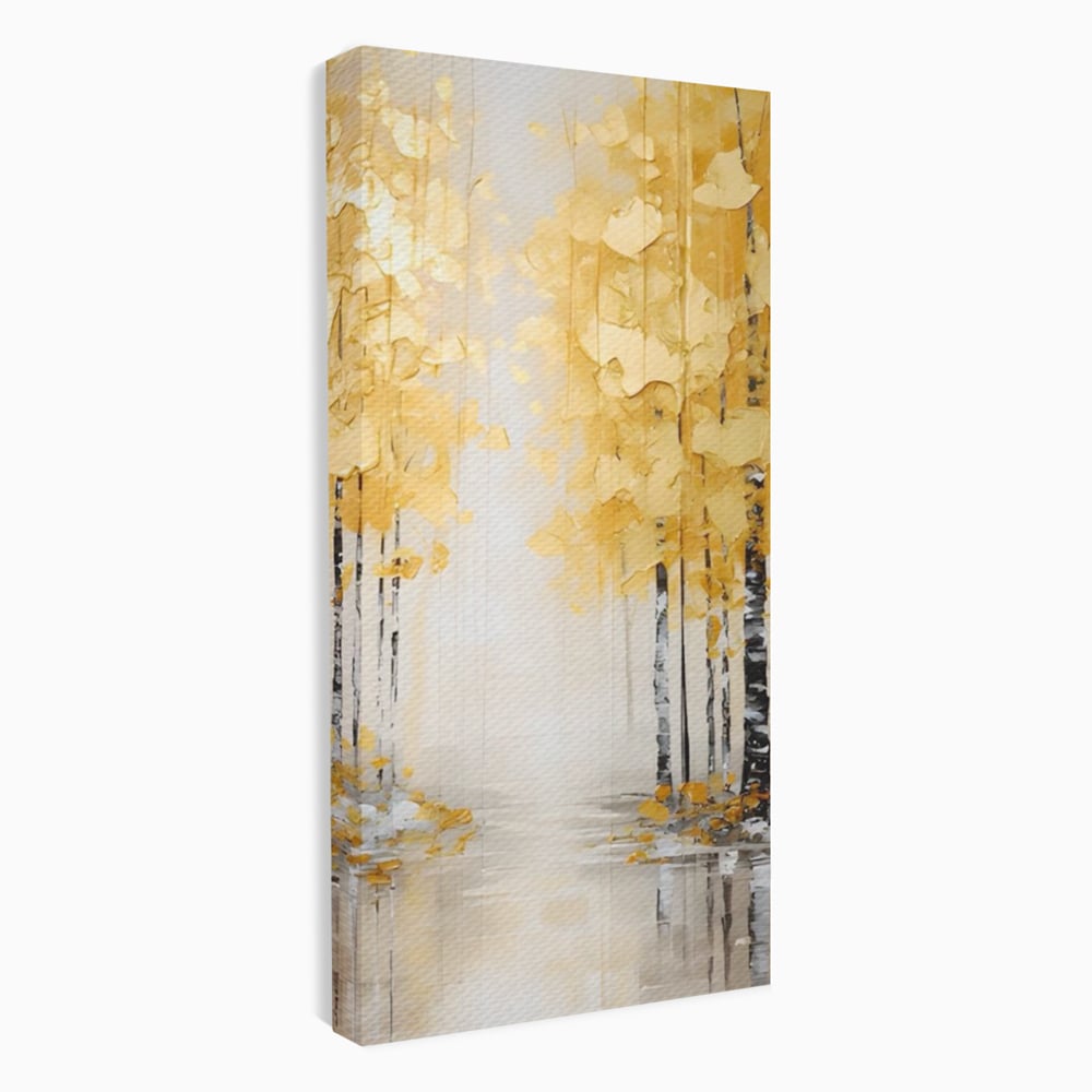 Tablou canvas cu pictura verticala cu padure aurie, fara rama, pe sasiu de lemn
