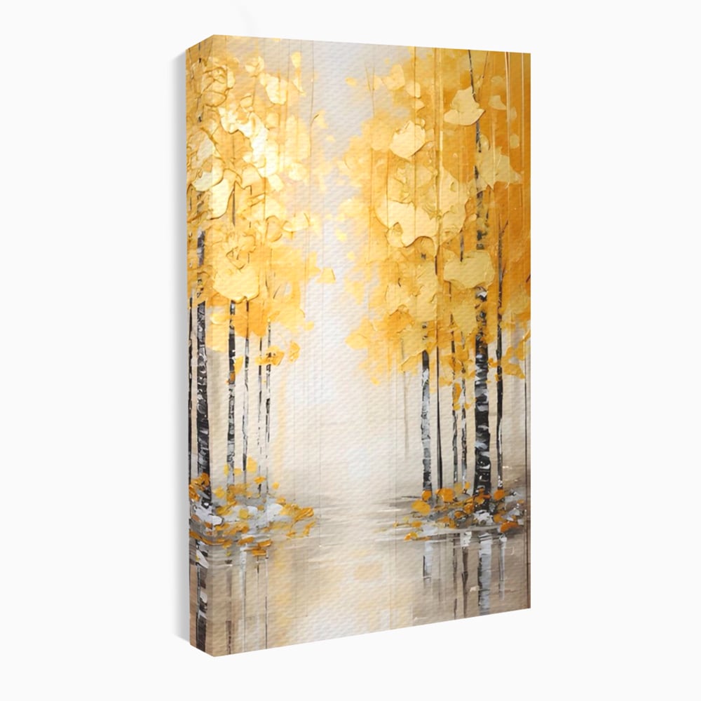Tablou canvas cu pictura verticala cu padure aurie, fara rama, pe sasiu de lemn