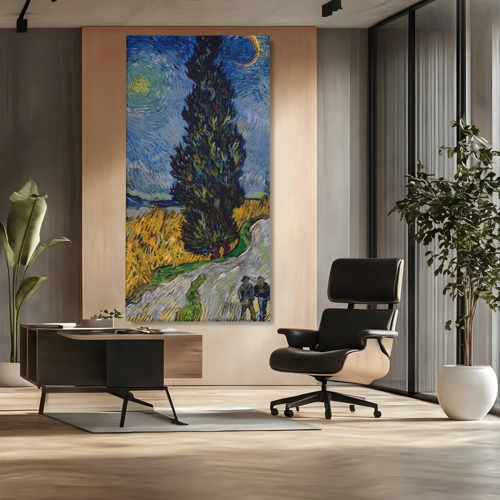 Tablou canvas cu reproducere pictura van gogh, fara rama, pe sasiu de lemn, pe perete intr-un birou
