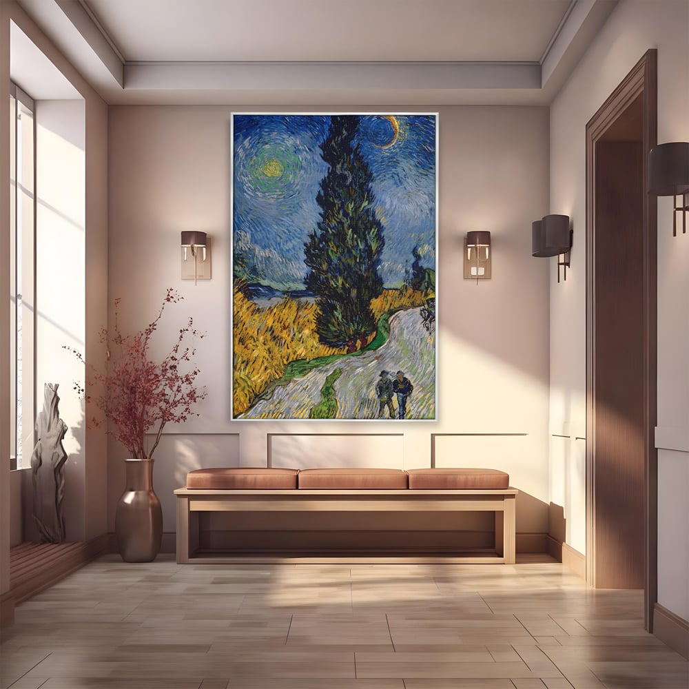 Tablou canvas cu reproducere pictura van gogh, in rama de aluminiu argintiu