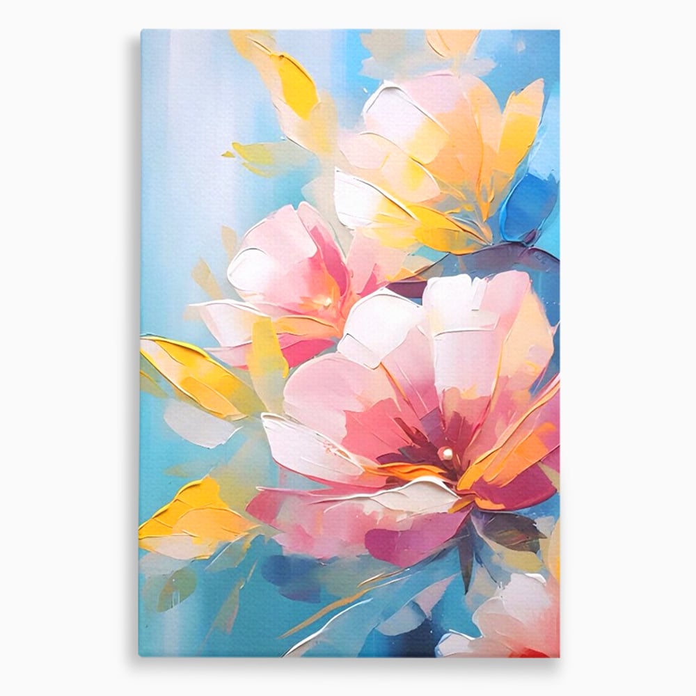 Tablou canvas cu tablou canvas cu flori roz, fara rama, pe sasiu de lemn