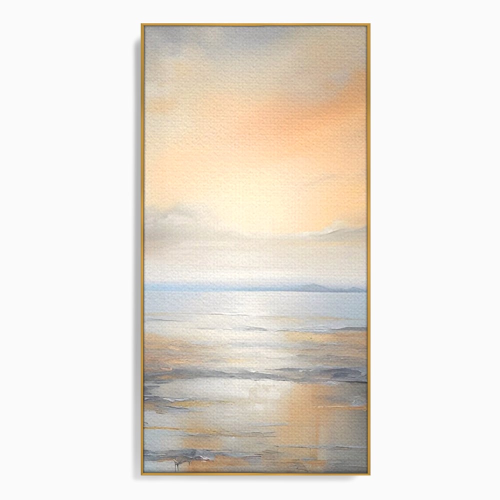 Tablou canvas cu tablou canvas cu peisaj marin abstract, in rama de aluminiu auriu