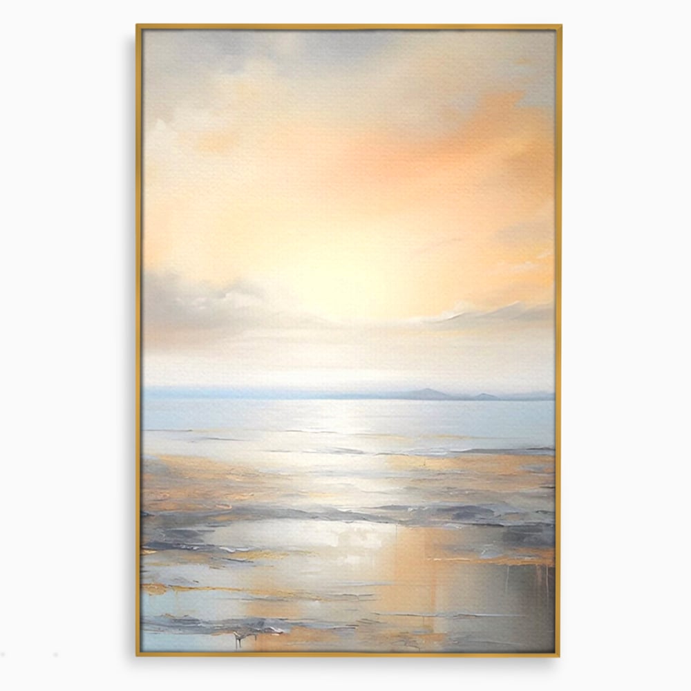 Tablou canvas cu tablou canvas cu peisaj marin abstract, in rama de aluminiu auriu