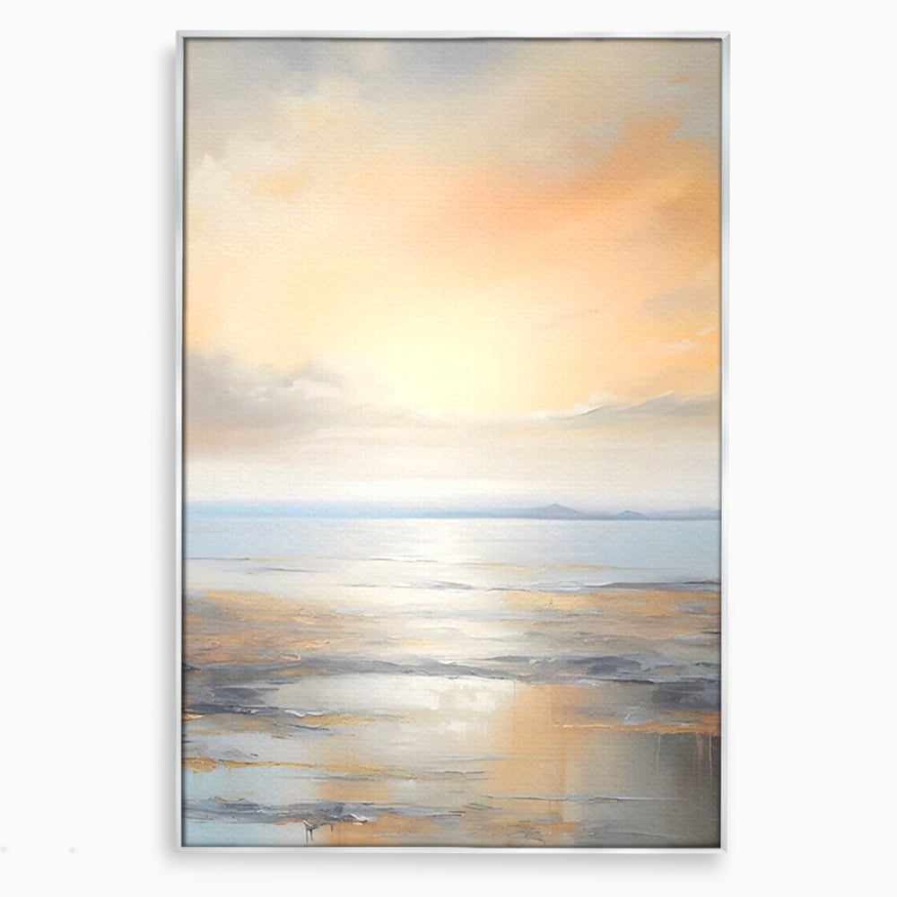 Tablou canvas cu tablou canvas cu peisaj marin abstract, in rama de aluminiu argintiu