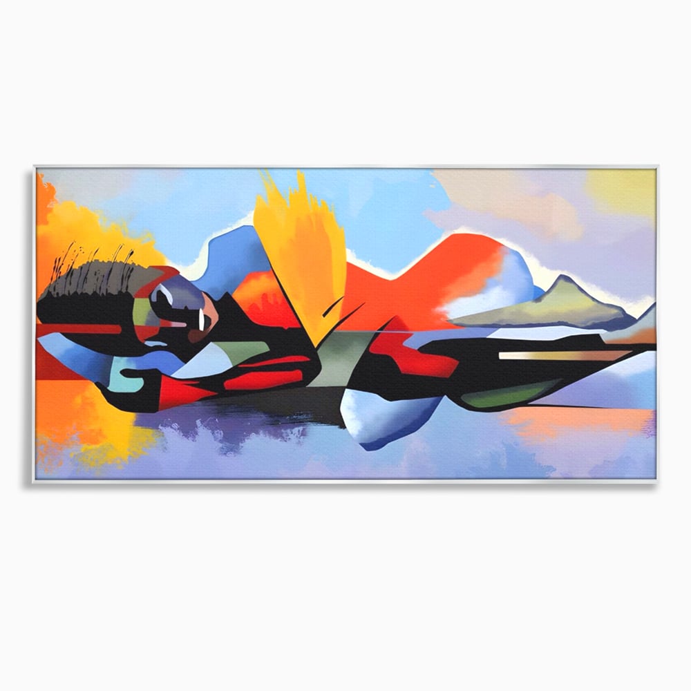 Tablou canvas cu tablou canvas cu silueta abstracta, in rama de aluminiu argintiu