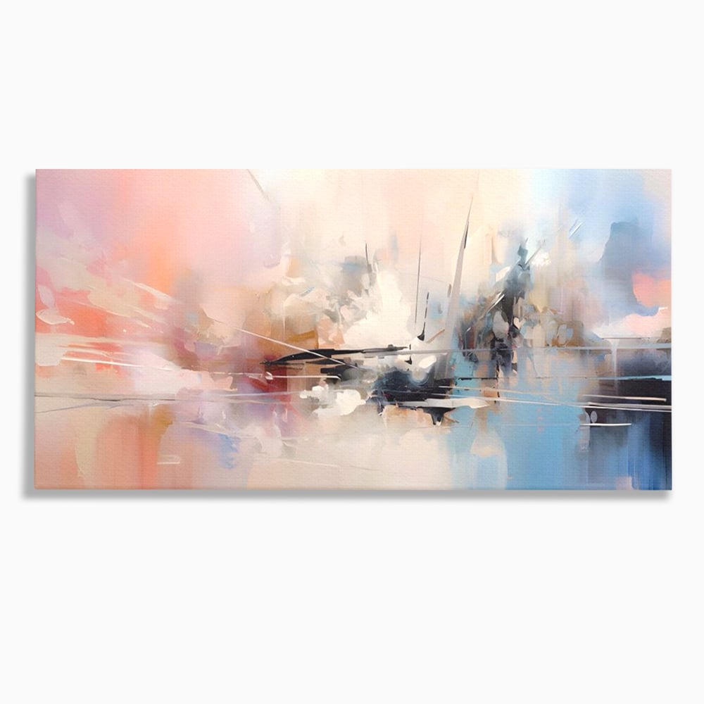 Tablou canvas cu pictura abstracta cu linii si pete pastel, fara rama, pe sasiu de lemn